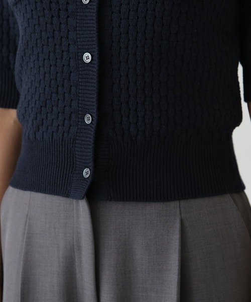 N.（N. Natural Beauty Basic）（エヌエヌナチュラルビューティーベーシック）の「バスケット編みポロカーディガン（カーディガン/ボレロ・レディース・ネイビー/オフホワイト/ピンク・MEDIUM）」の15枚目の写真