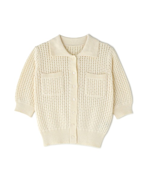 N.（N. Natural Beauty Basic）（エヌエヌナチュラルビューティーベーシック）の「バスケット編みポロカーディガン（カーディガン/ボレロ・レディース・ネイビー/オフホワイト/ピンク・MEDIUM）」の4枚目の写真