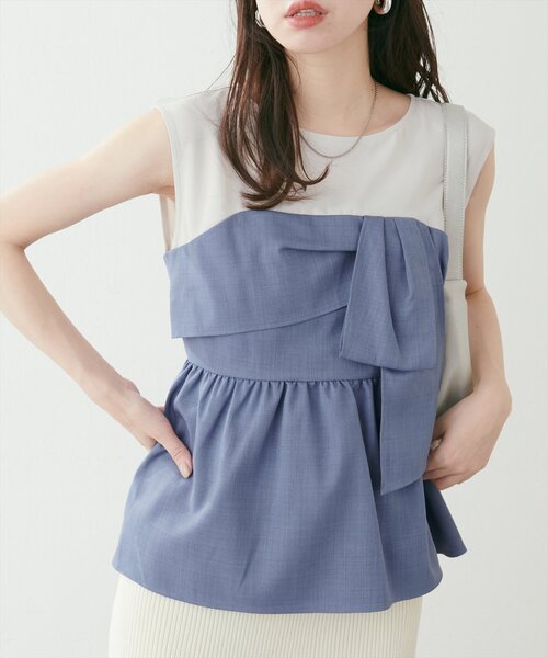 natural couture（ナチュラルクチュール）の「ビスチェドッキングトップス（Tシャツ/カットソー・レディース・ブルー/キャメル/ライトベージュ/ブラック・FREE）」の17枚目の写真