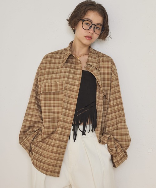 MIRROR STOKE（ミラーストーク）の「【ZOZO限定】CHECK OVER SHIRT（シャツ/ブラウス・レディース・ネイビー/キャメル/レッド・MEDIUM）」の2枚目の写真