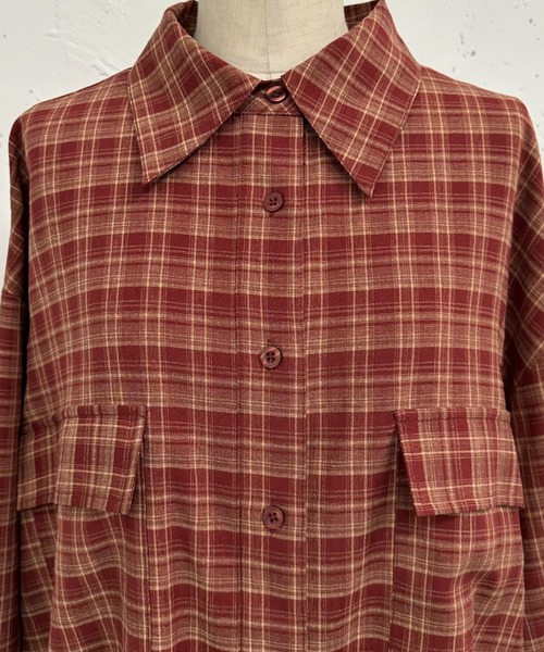MIRROR STOKE（ミラーストーク）の「【ZOZO限定】CHECK OVER SHIRT（シャツ/ブラウス・レディース・ネイビー/キャメル/レッド・MEDIUM）」の8枚目の写真