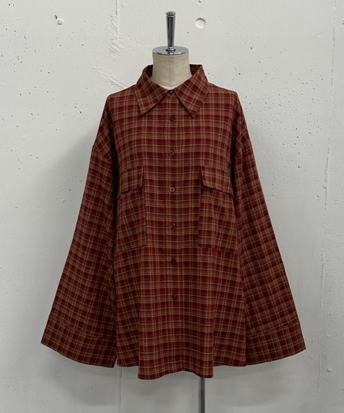 MIRROR STOKE（ミラーストーク）の「【ZOZO限定】CHECK OVER SHIRT（シャツ/ブラウス・レディース・ネイビー/キャメル/レッド・MEDIUM）」の7枚目の写真