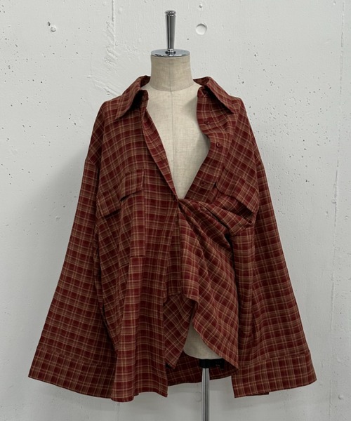 MIRROR STOKE（ミラーストーク）の「【ZOZO限定】CHECK OVER SHIRT（シャツ/ブラウス・レディース・ネイビー/キャメル/レッド・MEDIUM）」の12枚目の写真