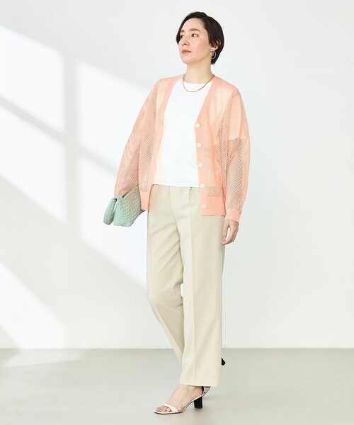 NOLLEY’S(ノーリーズ)の「《手洗い可能》メッシュ長袖Vネックカーディガン(カーディガン/ボレロ・レディース・オフホワイト/ミント/サーモンピンク・38)」の4枚目の写真
