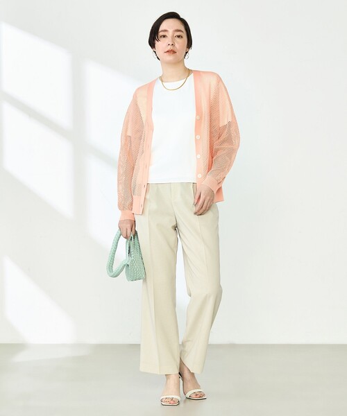 NOLLEY’S(ノーリーズ)の「《手洗い可能》メッシュ長袖Vネックカーディガン(カーディガン/ボレロ・レディース・オフホワイト/ミント/サーモンピンク・38)」の7枚目の写真