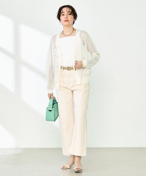 NOLLEY’S(ノーリーズ)の「《手洗い可能》メッシュ長袖Vネックカーディガン(カーディガン/ボレロ・レディース・オフホワイト/ミント/サーモンピンク・38)」の12枚目の写真