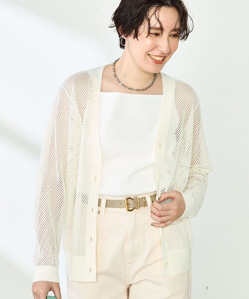 NOLLEY’S(ノーリーズ)の「《手洗い可能》メッシュ長袖Vネックカーディガン(カーディガン/ボレロ・レディース・オフホワイト/ミント/サーモンピンク・38)」の14枚目の写真
