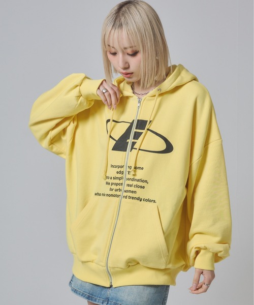 セール】フロントプリント オーバーサイズ ジップパーカー