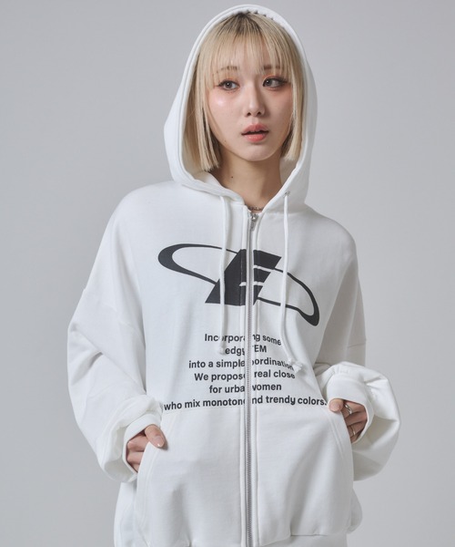 ENVYM（アンビー）の「フロントプリント オーバーサイズ ジップパーカー（パーカー・レディース・ホワイト/ブラック/イエロー・FREE）」の21枚目の写真