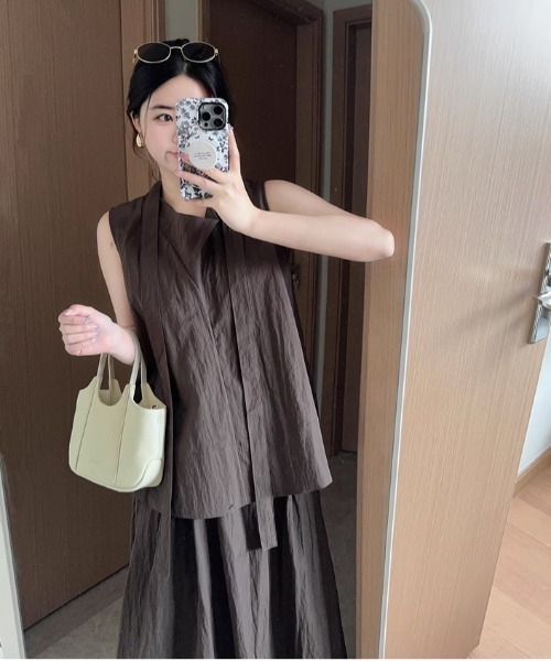 tageechita（タジチタ）の「【tageechita】ボウタイ ノースリーブブラウス（シャツ/ブラウス・レディース・ブラウン・M/S/L）」の22枚目の写真