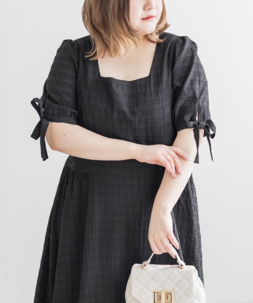 袖リボンチェックワンピース（ワンピース）｜CLETTE（クレット）の