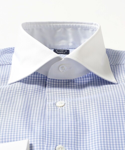 BEAMS F（ビームスエフ）の「コットン チェック ワイドカラー クレリック シャツ（シャツ/ブラウス・メンズ・サックスブルー・42/41/40/39/37/38）」の3枚目の写真