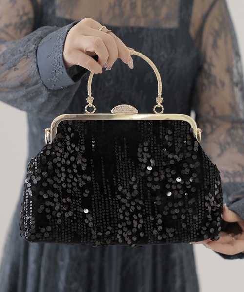 Lace Ladies（レースレディース）の「3WAY スパンコール ビジュー がま口 パーティーバッグ（クラッチバッグ・レディース・グレー/アイボリー/ブラック・FREE）」の5枚目の写真