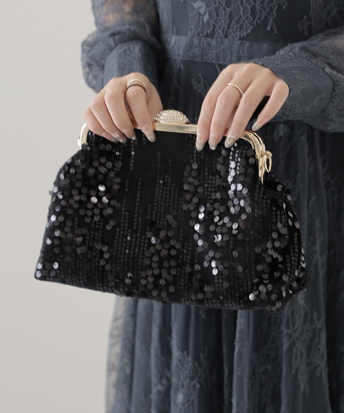 Lace Ladies（レースレディース）の「3WAY スパンコール ビジュー がま口 パーティーバッグ（クラッチバッグ・レディース・グレー/アイボリー/ブラック・FREE）」の6枚目の写真