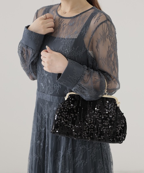 Lace Ladies（レースレディース）の「3WAY スパンコール ビジュー がま口 パーティーバッグ（クラッチバッグ・レディース・グレー/アイボリー/ブラック・FREE）」の9枚目の写真