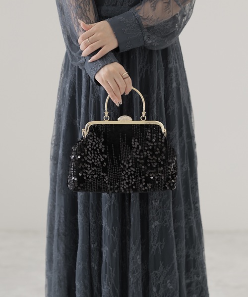 Lace Ladies（レースレディース）の「3WAY スパンコール ビジュー がま口 パーティーバッグ（クラッチバッグ・レディース・グレー/アイボリー/ブラック・FREE）」の10枚目の写真