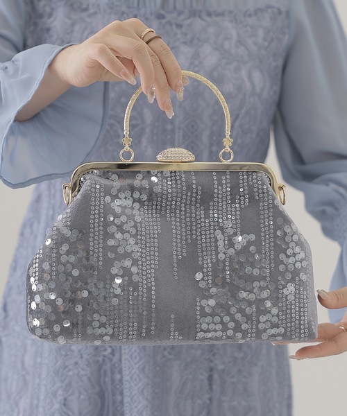 Lace Ladies（レースレディース）の「3WAY スパンコール ビジュー がま口 パーティーバッグ（クラッチバッグ・レディース・グレー/アイボリー/ブラック・FREE）」の14枚目の写真