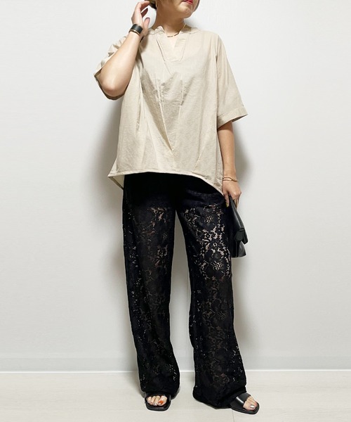 Fizz（フィズ）の「【Fizz/フィズ】　コットンキャンブリック　裾タックスキッパーブラウス（シャツ/ブラウス・レディース・ベージュ/ホワイト/ピンク系/ブラック・M）」の9枚目の写真