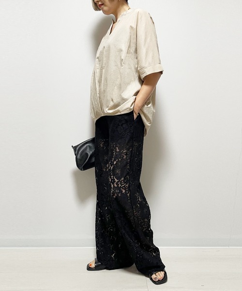 Fizz（フィズ）の「【Fizz/フィズ】　コットンキャンブリック　裾タックスキッパーブラウス（シャツ/ブラウス・レディース・ベージュ/ホワイト/ピンク系/ブラック・M）」の10枚目の写真