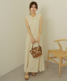 LAULEN（ローレン）の「texture sleeve layered long dress  テクスチャー 袖レイヤード フレア ロング ワンピース（ワンピース）」