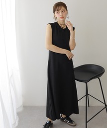 texture sleeve layered long dress /テクスチャー 袖レイヤード フレア ロング ワンピース