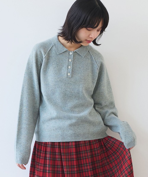 bulle de savon(ビュルデサボン)の「△ジーロンラムポロニットプルオーバー(ニット/セーター・レディース・ライトブルー/レッド/ダークブラウン・FREE)」の3枚目の写真