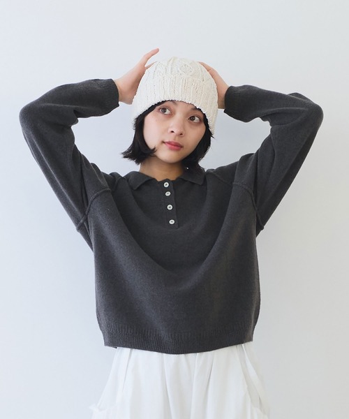 bulle de savon(ビュルデサボン)の「△ジーロンラムポロニットプルオーバー(ニット/セーター・レディース・ライトブルー/レッド/ダークブラウン・FREE)」の6枚目の写真