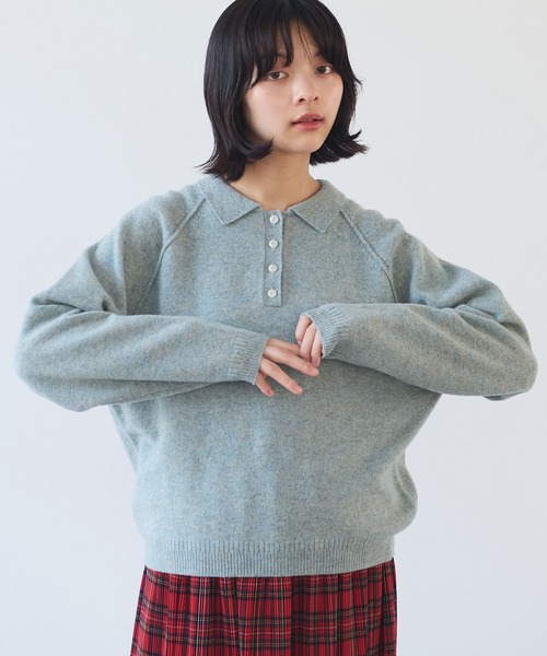 bulle de savon(ビュルデサボン)の「△ジーロンラムポロニットプルオーバー(ニット/セーター・レディース・ライトブルー/レッド/ダークブラウン・FREE)」の13枚目の写真