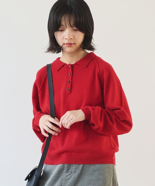 bulle de savon(ビュルデサボン)の「△ジーロンラムポロニットプルオーバー(ニット/セーター・レディース・ライトブルー/レッド/ダークブラウン・FREE)」の22枚目の写真