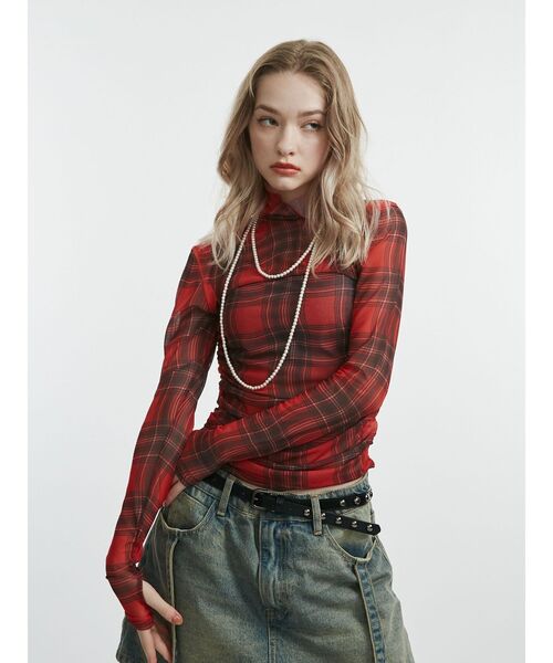 jouetie（ジュエティ）の「パターンシアートップス チェック 花柄（Tシャツ/カットソー・レディース・ベージュ/レッド/ピンク/ブラック・MEDIUM）」の16枚目の写真