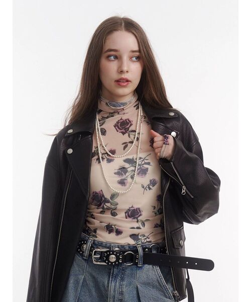 jouetie（ジュエティ）の「パターンシアートップス チェック 花柄（Tシャツ/カットソー・レディース・ベージュ/レッド/ピンク/ブラック・MEDIUM）」の20枚目の写真