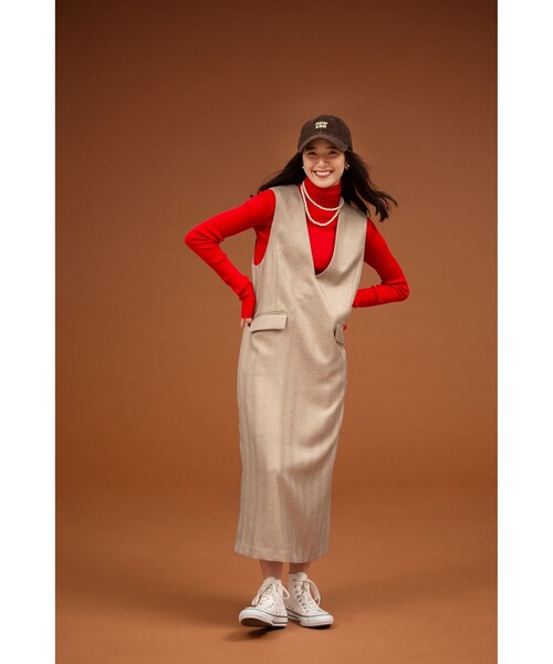 B:MING by BEAMS(ビーミングバイビームス)の「Vネック ジャンパー スカート (洗濯可)(ワンピース・レディース・ブラウン系その他/グレー・MEDIUM/SMALL)」の2枚目の写真