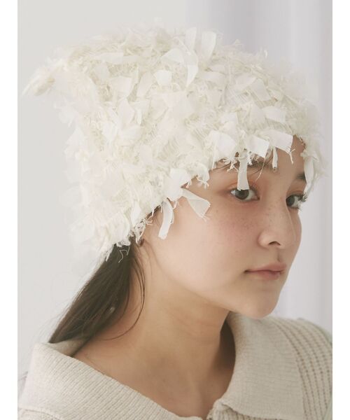 merry jenny（メリージェニー）の「fuwafuwa knit hat（ニットキャップ/ビーニー・レディース・ブラック/アイボリー・FREE）」の5枚目の写真