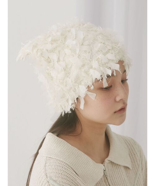 merry jenny（メリージェニー）の「fuwafuwa knit hat（ニットキャップ/ビーニー・レディース・ブラック/アイボリー・FREE）」の6枚目の写真