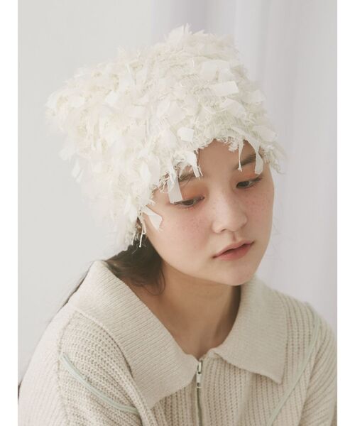 merry jenny（メリージェニー）の「fuwafuwa knit hat（ニットキャップ/ビーニー・レディース・ブラック/アイボリー・FREE）」の7枚目の写真