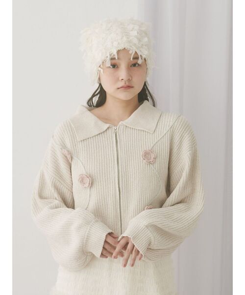 merry jenny（メリージェニー）の「fuwafuwa knit hat（ニットキャップ/ビーニー・レディース・ブラック/アイボリー・FREE）」の9枚目の写真