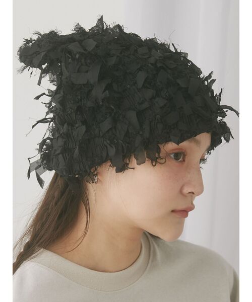 merry jenny（メリージェニー）の「fuwafuwa knit hat（ニットキャップ/ビーニー・レディース・ブラック/アイボリー・FREE）」の13枚目の写真