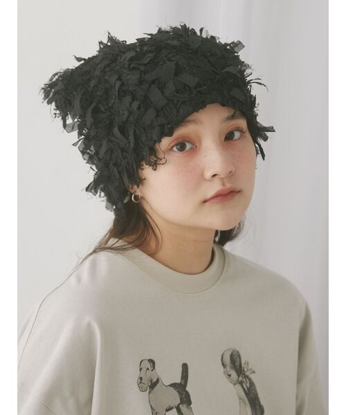 merry jenny（メリージェニー）の「fuwafuwa knit hat（ニットキャップ/ビーニー・レディース・ブラック/アイボリー・FREE）」の14枚目の写真