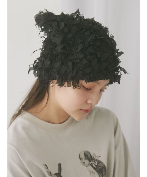 merry jenny（メリージェニー）の「fuwafuwa knit hat（ニットキャップ/ビーニー・レディース・ブラック/アイボリー・FREE）」の15枚目の写真