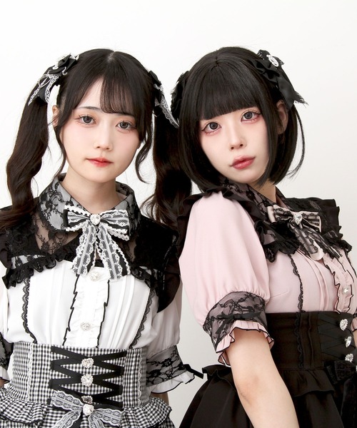 DearMyLove(ディアマイラブ)の「レース重ねフリルリボンビジューブラウス(シャツ/ブラウス・レディース・ブルーグレー/ホワイト×ブラック/ブラック/ブラック×ピンク/ホワイト・MEDIUM/LARGE/LL/3L)」の16枚目の写真