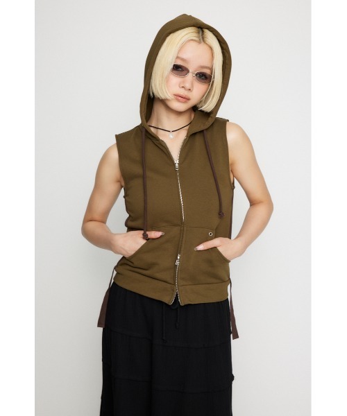 LAGUA GEM（ラグアジェム）の「LOOSE ARM NOSLEEVE フーディ（タンクトップ・レディース・チャコールグレー/ダークブルー/カーキ・FREE）」の12枚目の写真