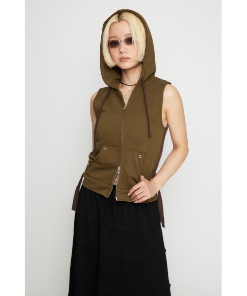 LAGUA GEM（ラグアジェム）の「LOOSE ARM NOSLEEVE フーディ（タンクトップ・レディース・チャコールグレー/ダークブルー/カーキ・FREE）」の13枚目の写真