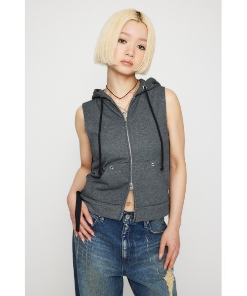 LAGUA GEM（ラグアジェム）の「LOOSE ARM NOSLEEVE フーディ（タンクトップ・レディース・チャコールグレー/ダークブルー/カーキ・FREE）」の20枚目の写真