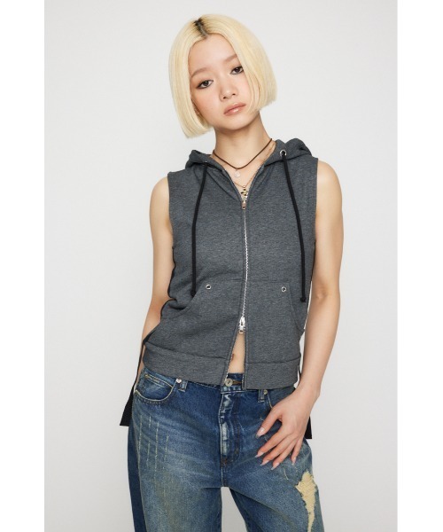 LAGUA GEM（ラグアジェム）の「LOOSE ARM NOSLEEVE フーディ（タンクトップ・レディース・チャコールグレー/ダークブルー/カーキ・FREE）」の21枚目の写真