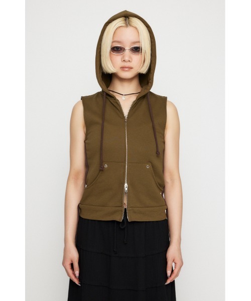 LAGUA GEM（ラグアジェム）の「LOOSE ARM NOSLEEVE フーディ（タンクトップ・レディース・チャコールグレー/ダークブルー/カーキ・FREE）」の11枚目の写真