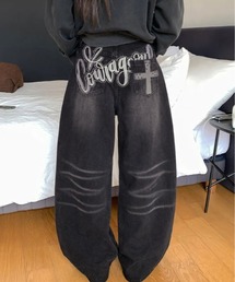 ペイント ロゴ ルーズ ワイド デニムパンツ