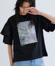 GALLEST / ギャレスト フリルスリーブプリントカットソー フリルスリーブプリントカットソー（カットソー） | GALLEST