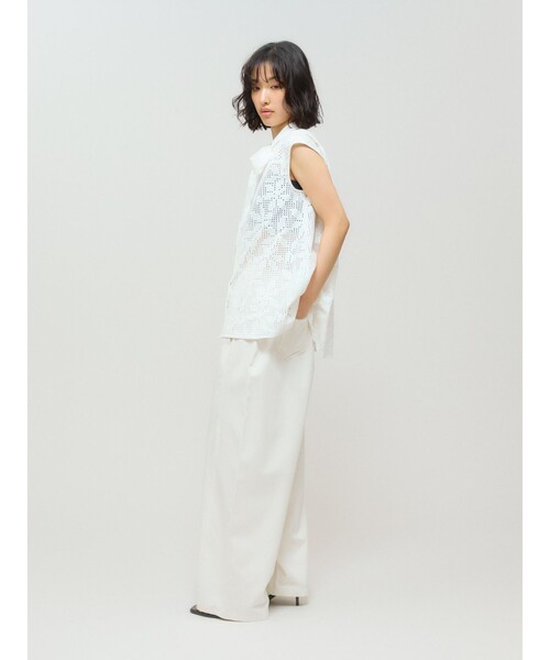 721y*美品 ミディウミソリッド コットン デザインレース ブラウス. 美品 midiumisolid ミディウミソリッド レース ブラウス 刺繍 白