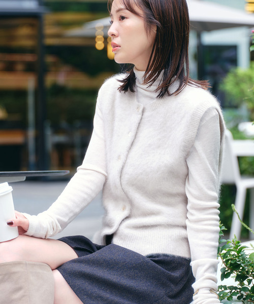 FOX/Caファーニットフロントボタンベスト　ノーブル ベスト NOBLE ベスト ジレ FOX/Caファーニットフロントボタンベスト