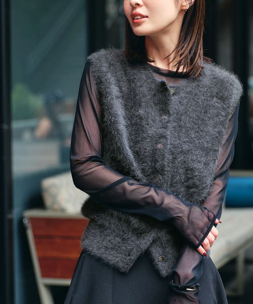 セール】FOX/Caファーニットフロントボタンベスト（ベスト）｜NOBLE